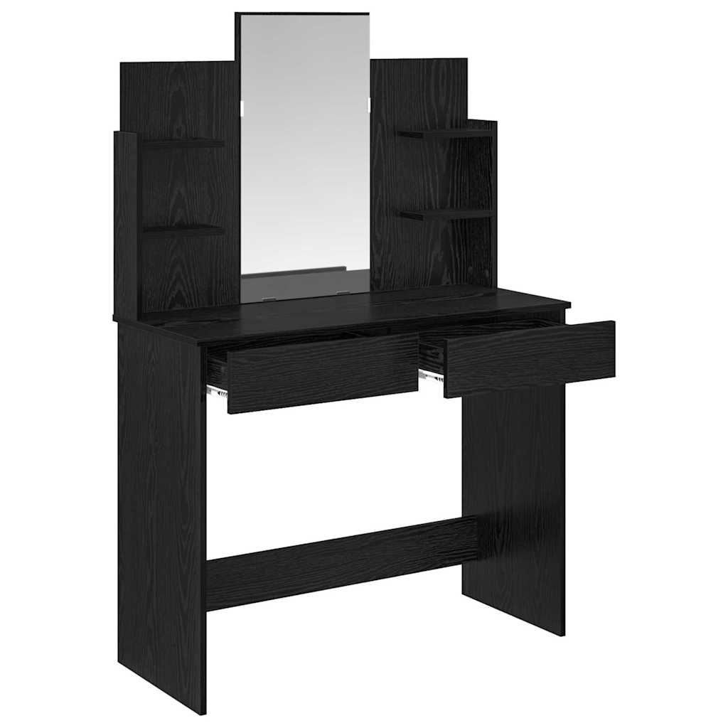 Makeup Table with Mirror Black Oak Look 96 x 39 x 142 cm