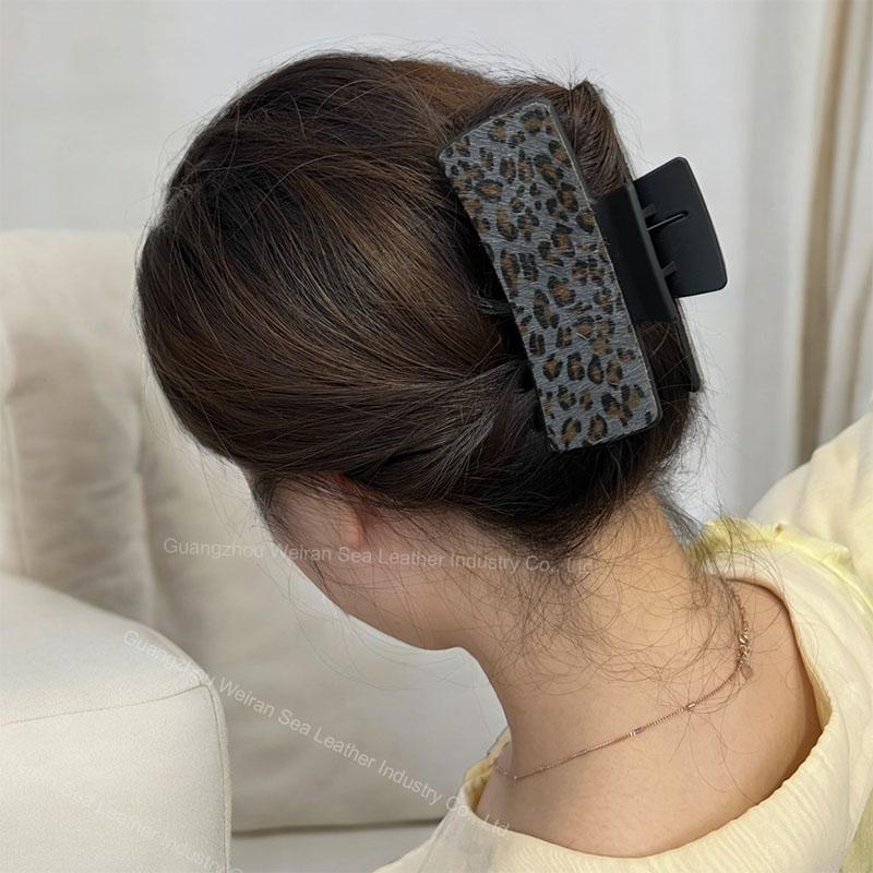 Horsehair Leather American Cow Boy Style Hair Claws Fashion Leopard Pattern Retro Rectangle Hair Clips
