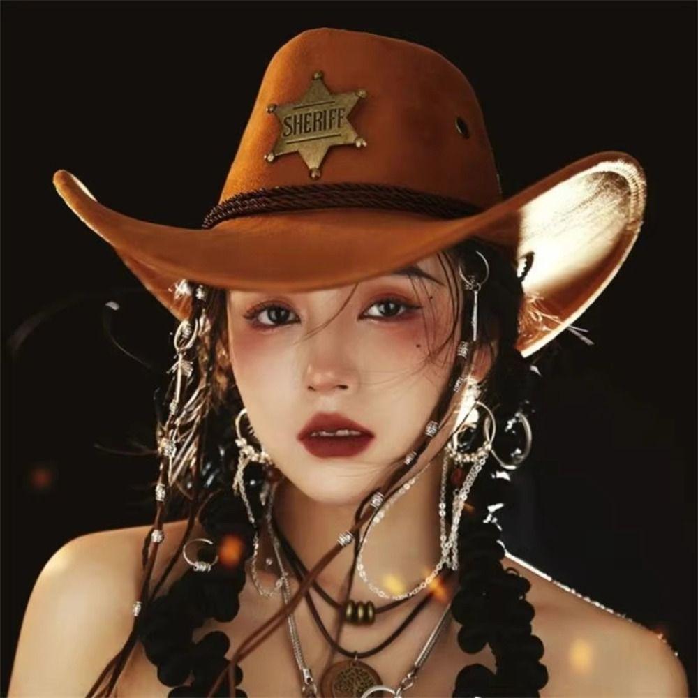 Retro Artificial Suede Beach Cowboy Hat Wide Brim Solid Color Party Cosplay Hat Sun Protection Breathable Sun Sunscreen Cap