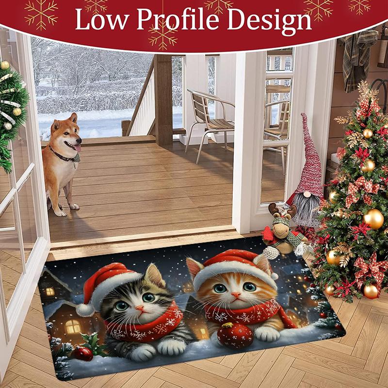 1pc of Christmas-Themed Doormat, Featuring a Kitten Print, Non-Slip And Absorbent for Home Use, Plush Bathroom Rug, Machine Washable, 1.2 Cm Thick - S