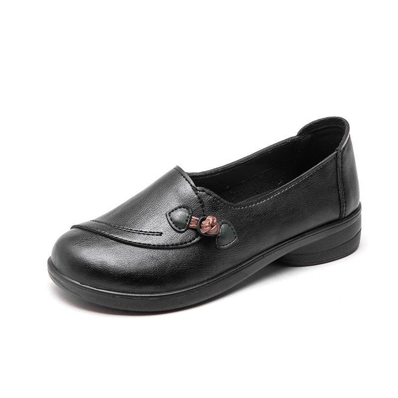 One-pedal Mother Shoes Middle-aged and Elderly Comfortable Soft-soled Leather Elderly Shoes Cow Tendon Sole Non-slip Flat Heel Spring and Autumn Sin