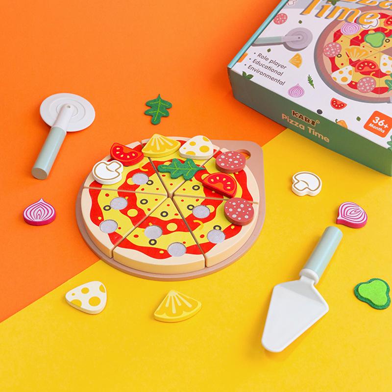 Simulation Wooden Pizza Cutting Music Set, Children's Play House Boys and Girls Cooking Exercise Hands-on Interactive Toys