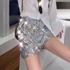 Sexy Women Shiny Sequin Shorts High Waist O-Ring Zipper Bodycon Shorts Party Club Festival Dance Shorts