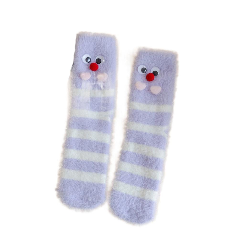 Cute Eyes Plush Dot Socks Soft Thicken Warm Socks Ins Mink Fur Socks  Girls
