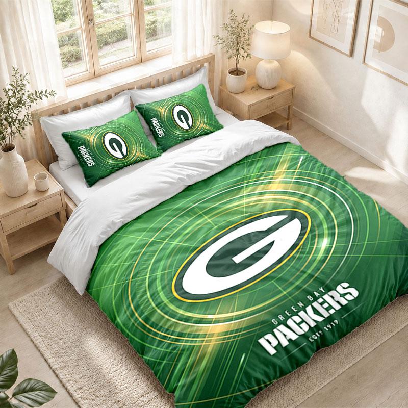 Bedding Set 1 Duvet Cover 2 Pillowcases Green Bay Packers Print Bedroom Home Decoration