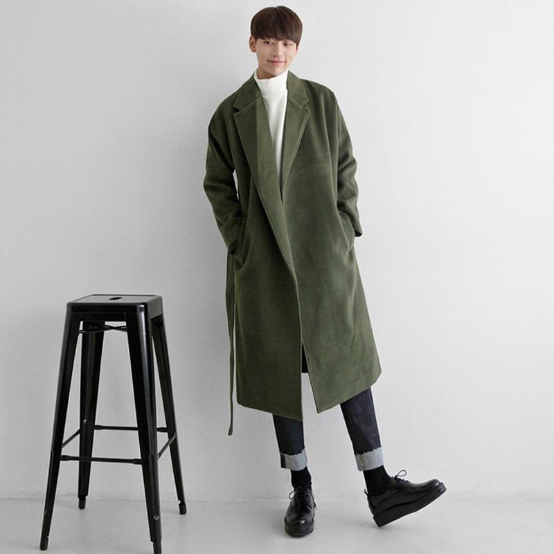 Men's Trendy Long Black Wool Blend Winter Trench Coat Overcoat with Gothic Windbreaker Design