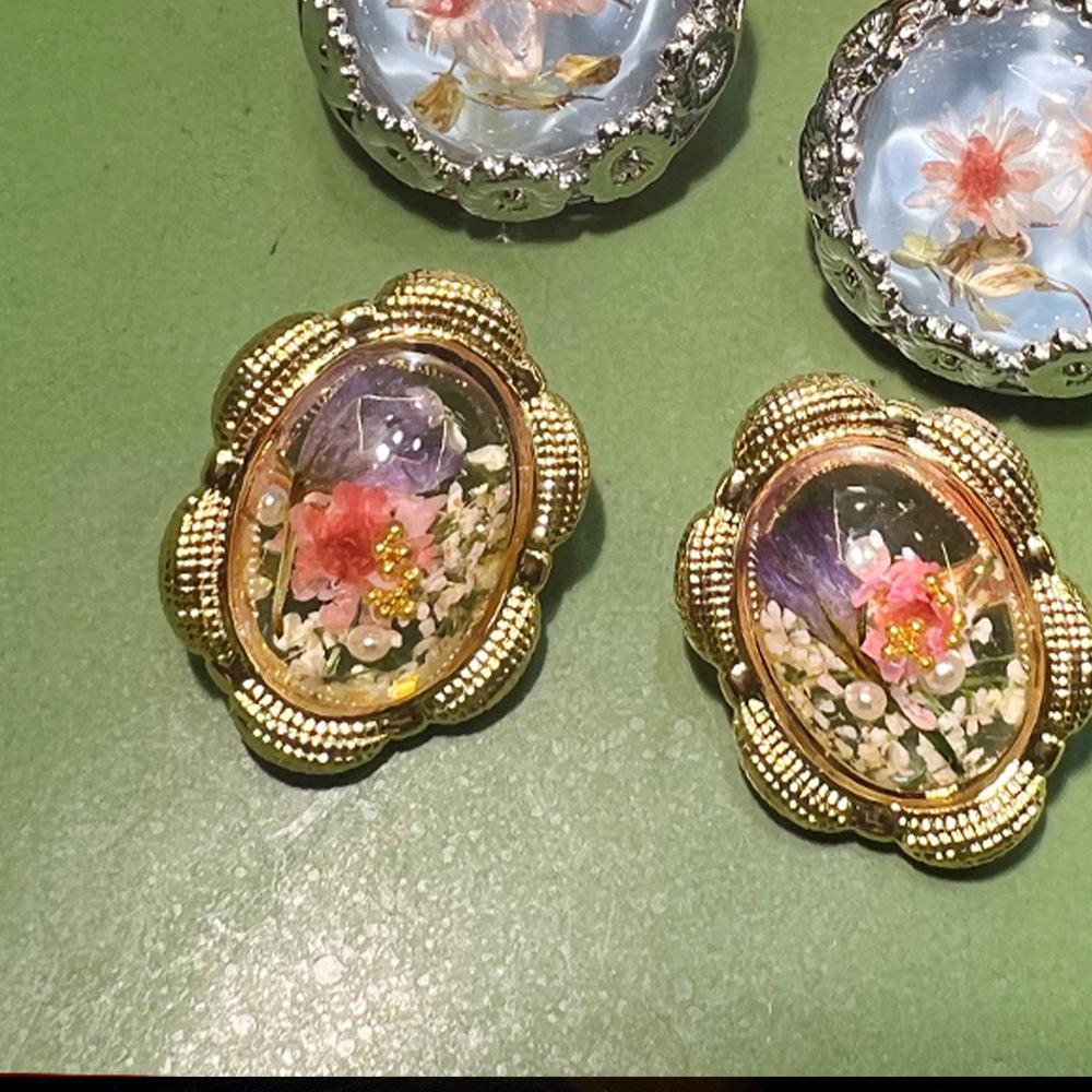 Серьги из 18-каратного янтаря с сушеными цветами, элегантные французские, из S925 пробы - изысканный универсальный горячий стиль