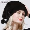 High Quality Real Mink Fur Hat Luxury Women Elegant Whole Skin Geniune Fur Hat Full Pelt 3 Balls Diamond Tail Hat Warm Snow Caps