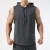 Men Summer Vest Hooded Drawstring Sleeveless Solid Color Loose Sport Tank Top Mid Length Workout Top Gym Sport Jogging Clothes
