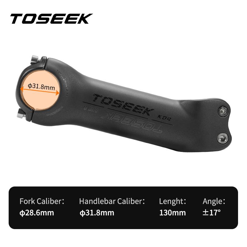TOSEEK T700 Carbon Fiber Road Mountain Gravel Bike Stems 31.8mm Handlebar Clamp 28.6mm Steerer Clamp 6/17 Degree Bicycle Stem