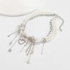 Retro Style Mulitilayered Pearls Necklace Heart Tassel Necklace  Daily Wear