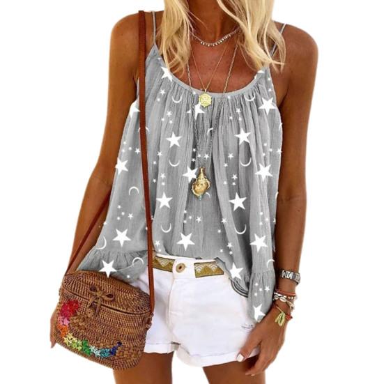 Блузка на тонких бретельках с принтом Star Moon, жилет без рукавов с U-образным вырезом, камзол