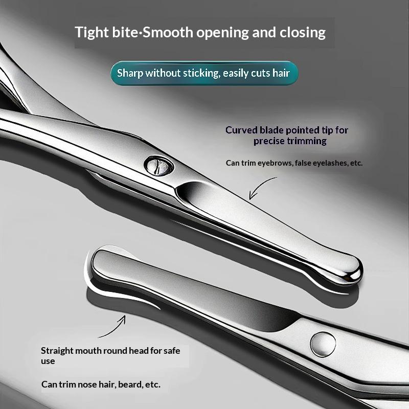Mens Nose Hair Scissors Trimmer Set Round Head Stainless Steel Manual Multi-use for Eyebrow Ear Hair Grooming Home Use