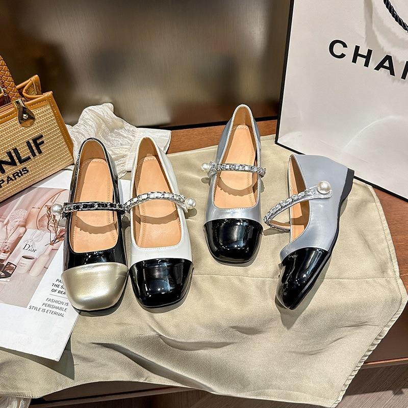 Single Shoes Women's Flat Bottom Inner Height Increase Evening Gentle Shoes with Skirts Shallow Mouth Mary Jane Shoes