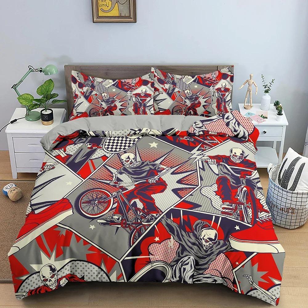 Comic Pattern Duvet Cover Queen King Cartoon Bedding Collection For Boys Girls Hippie Hip Hop Rock Style Polyester Comforter Cover