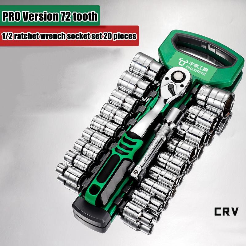 Drive Socket Set 1/4"-3/8"-1/2",CR-V Metric and Imperial Sockets with Quick-Release Ratchet Wrench,pro model 72 teeth, Sockets