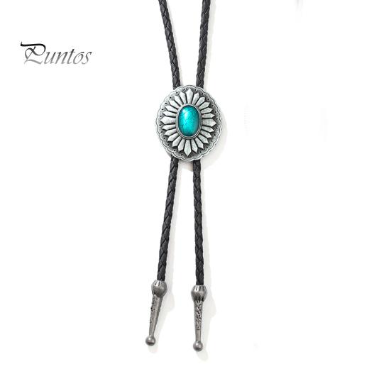 Ретро ожерелье-свитер в западном ковбойском стиле, свитер с цепочкой, резная искусственная бирюзовая пряжка, длинное ожерелье из искусственной кожи