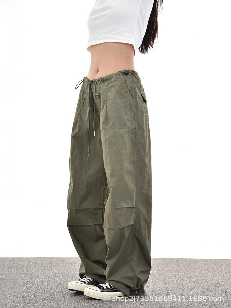 Женские парашютные брюки-карго широкие, цвет хаки - Летняя коллекция 2025, очень длинный фасон