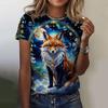 3D printed fox pattern women's T-shirt summer casual round neck top short sleeve loose T-shirt daily outing short sleeve