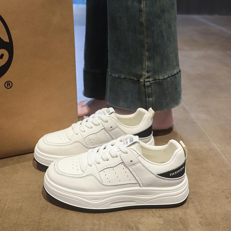 Cowhide Version~ Leather Platform White Shoes Children's Board Shoes Autumn New Versatile Casual Sports Women's Shoes