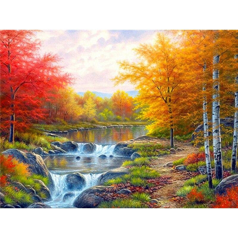 DIY живописная 5D алмазная живопись полная круглая мозаика осенний пейзаж Алмазная вышивка наборы крестиков настенное искусство домашний декор