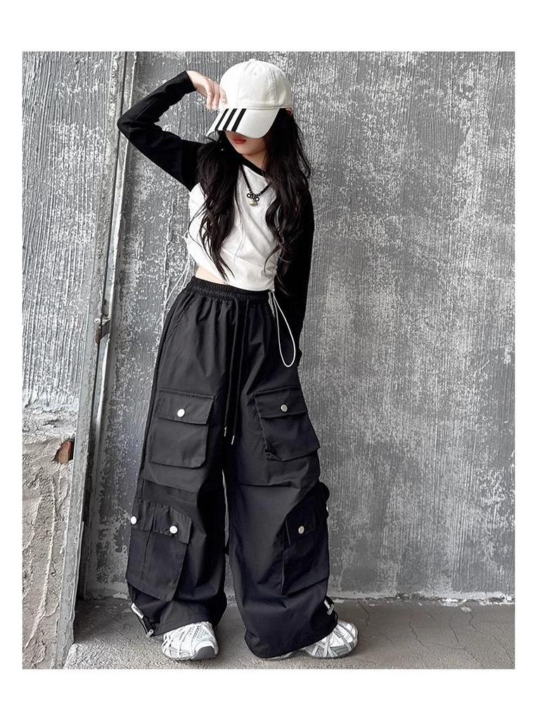 Новые брюки карго с широкими штанинами для девочек 2025 года: Стильная осенняя уличная одежда для подростков