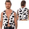 Sleeveless Vest Black and White Cow Printed Flannel Waistcoat Tops for Men Cosplay Costume
