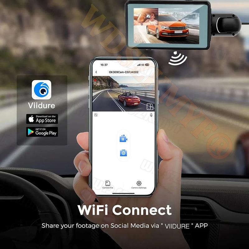 WIFI APP Автомобильный видеорегистратор Камера 1080P Видеорегистратор Передняя и внутренняя камера для автомобиля Двойной объектив HD Циклическая запись Видеорегистратор Черный ящик