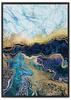 Poster Abstract Gold Blue In Black Frame
