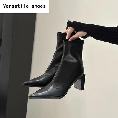 Дизайнерские женские ботильоны с острым носком, модные короткие ботильоны на квадратном каблуке, женские туфли для танцев и выпускного вечера