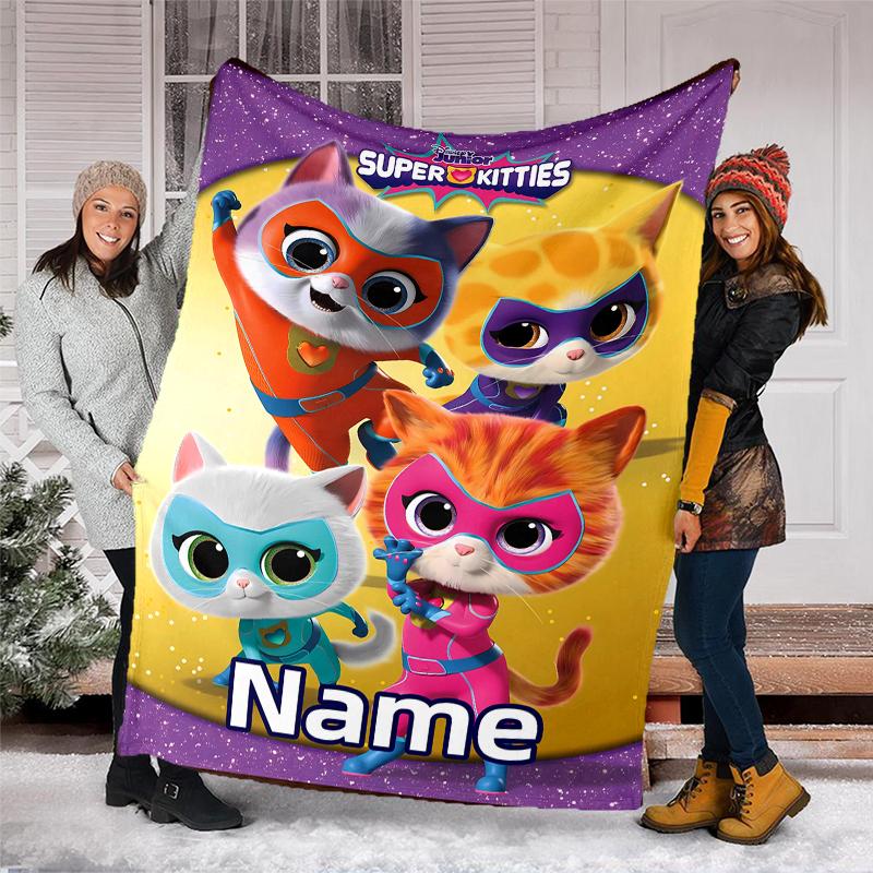 Personalized Custom Name Blanket - SuperKitties Print Design,Blanket for Sofa,Bed,Travel,Camping - Soft and Warm, Great Gift