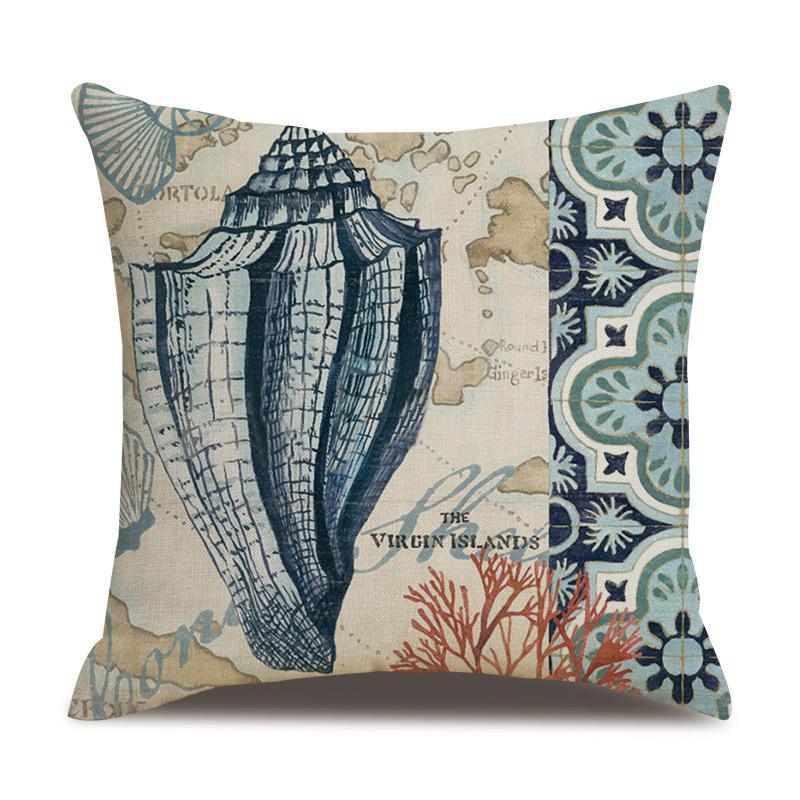 Linen Pillowcase Hand-painted Marine Cotton Linen Coral Seahorse Starfish Octopus Home Soft Furnishing Cushion Cover