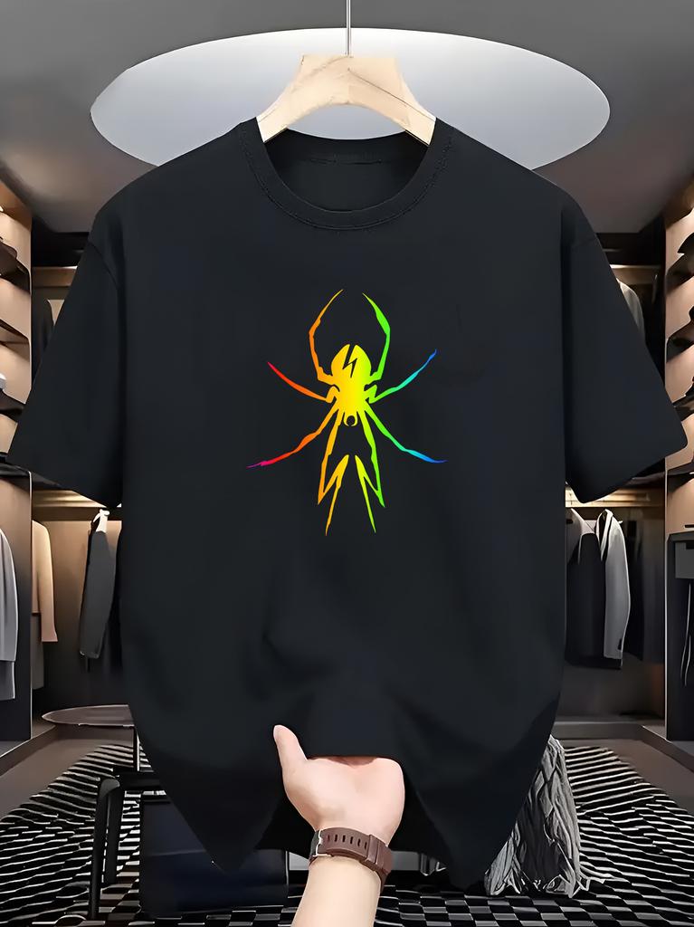 Unisex Crew Neck Tee Gradient Color Spider Graphic Print Short Sleeve Oversized Male Daily Casual Soft Breathable Basic Wear Top