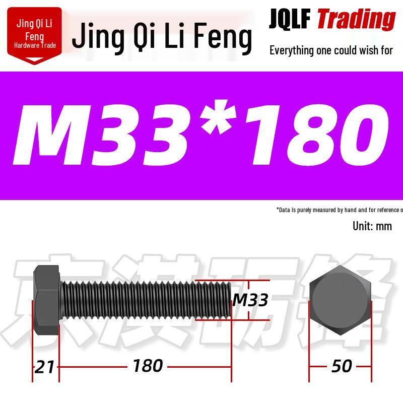 12.9 Grade High-Strength Blackened Hex Bolt M22-M48