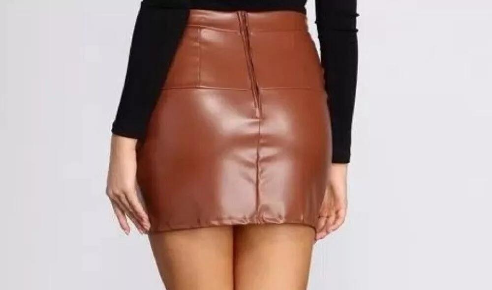 Casual Leather Genuine Wear Women's Formal Skirt Brown Party Handmade Lambskin