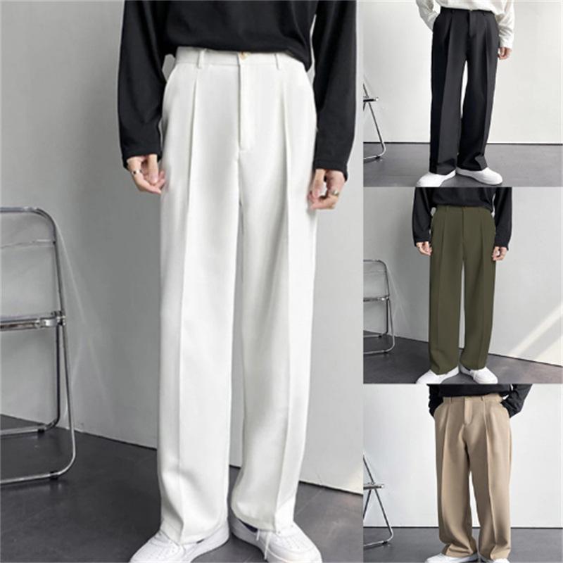 Men's Formal Wear Diagonal Pockets Straight Loose Solid Color Comfortable Daily Fashion Casual Suit Pants