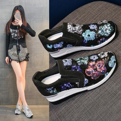 Женские туфли на большой платформе, увеличивающие внутреннюю высоту, новые дышащие, на шнуровке, с перламутровыми пайетками, повседневные туфли-лодочки для женщин