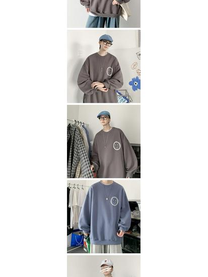 Мужское модное худи со смайликом - Гонконгский и корейский стиль, свободный крой, осенняя уличная одежда, круглый вырез, принт