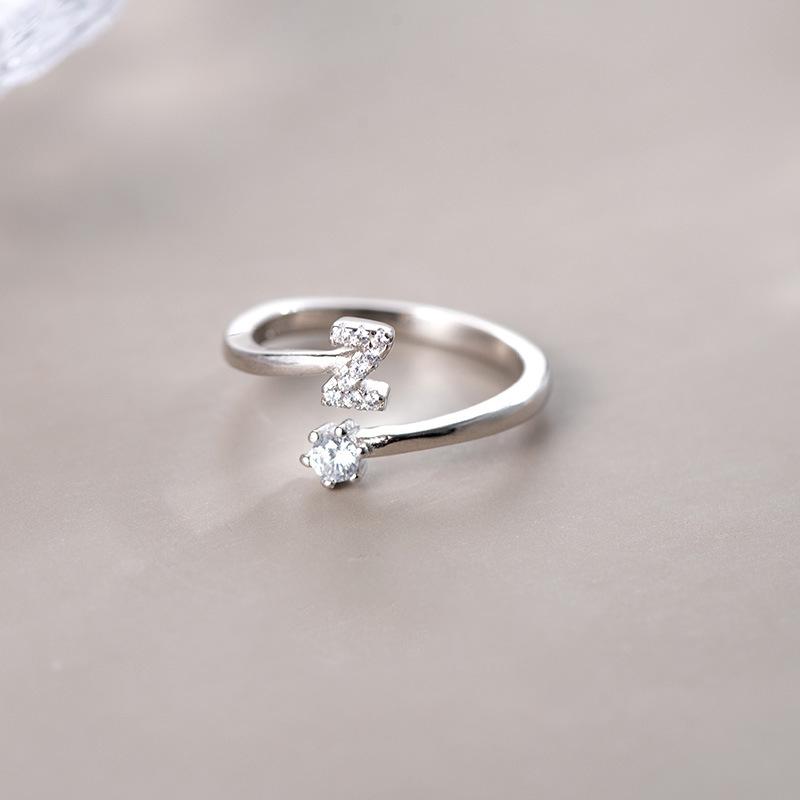 Hot Sale Adjustable Fashion 26 Letters Ring 925 Sterling Silver Jewelry For Women Gift