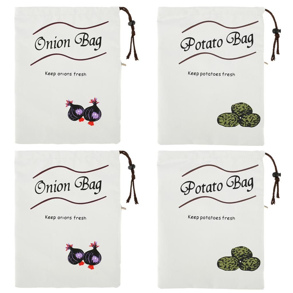 2/4Pcs Potato Onion Storage Bag Drawstring Cotton Bags Reusable Vegetable Storage Sacks with Side Zipper for Onion Potato Garlic