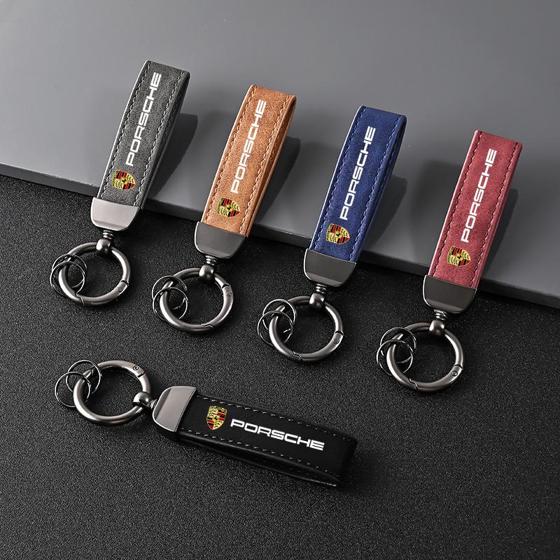 Кожаный брелок для ключей автомобиля из цинкового сплава, кольцо для ключей, защита от потери для Porsche Cayenne Panamera Macan Boxster 911 Carrera-GT 928 944 Аксессуары