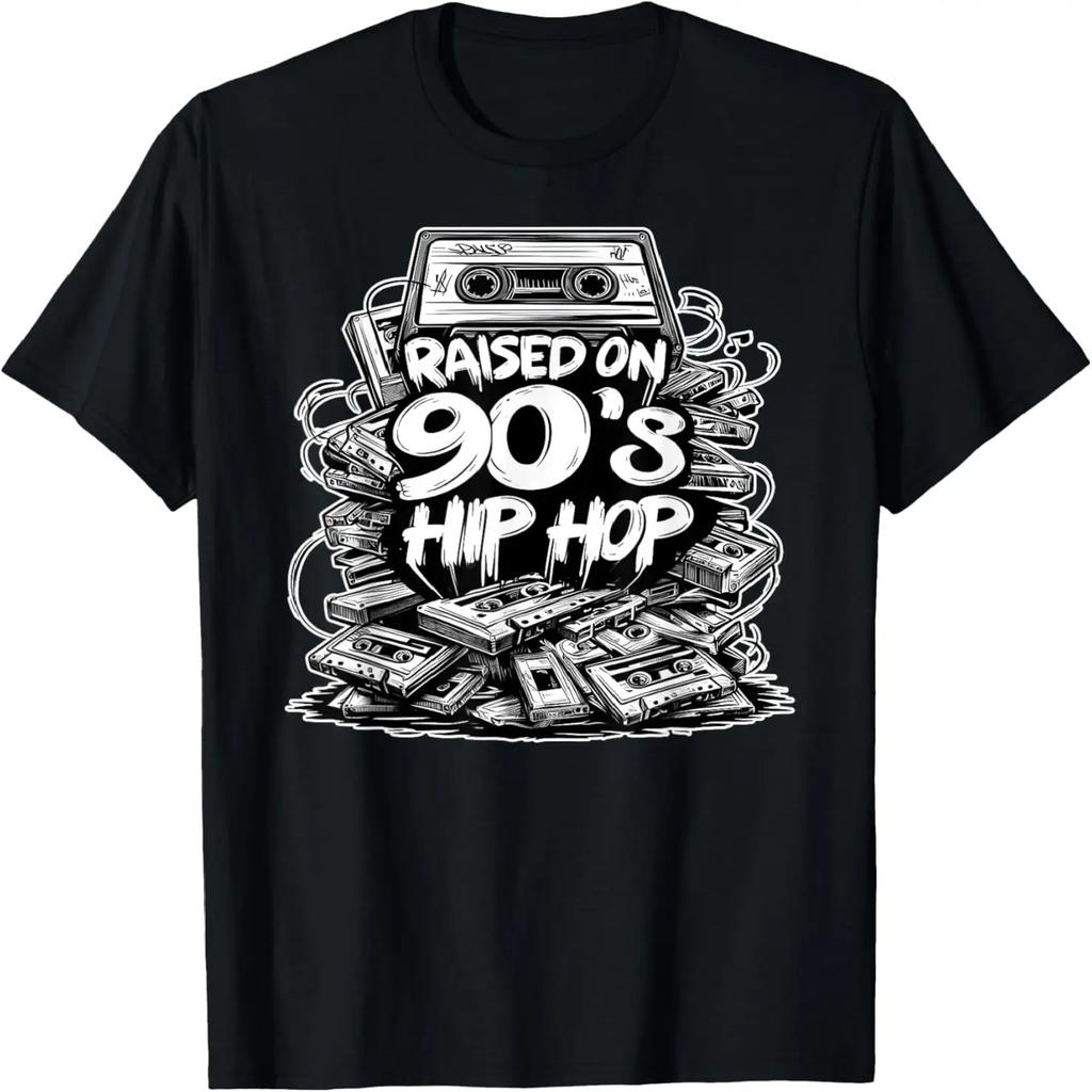 RAISED ON 90s HIP HOP Anniversary Cassette Tape Graffiti Rap T-Shirt