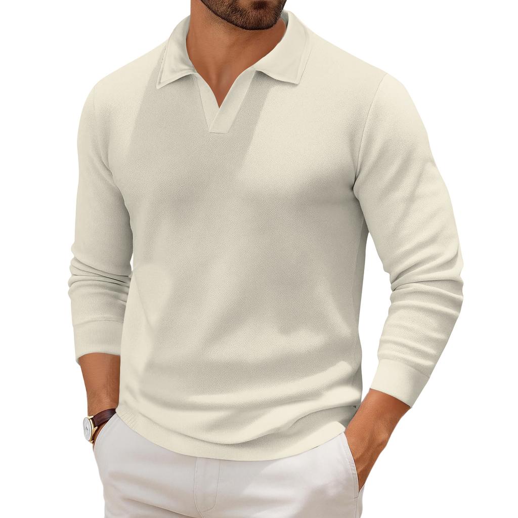 Men's Casual Collared Long-Sleeve Knit Base Layer Top