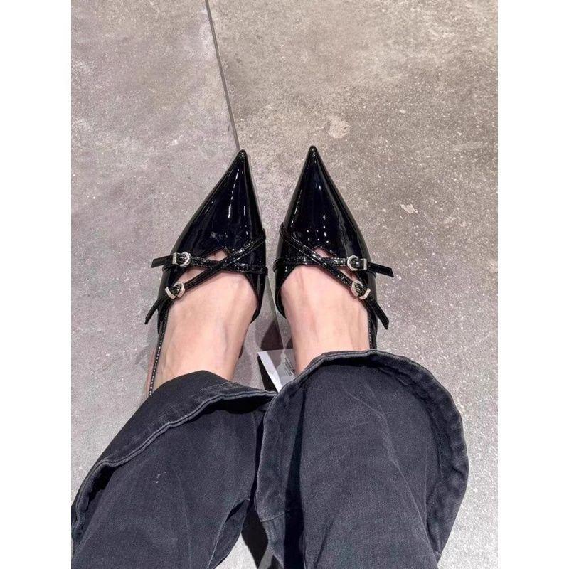 Fashion Outerwear Cat Heel Casual Sandals French Temperament Black Bag Head One-word Buckle High Heels Women 2025 Summer and Autumn