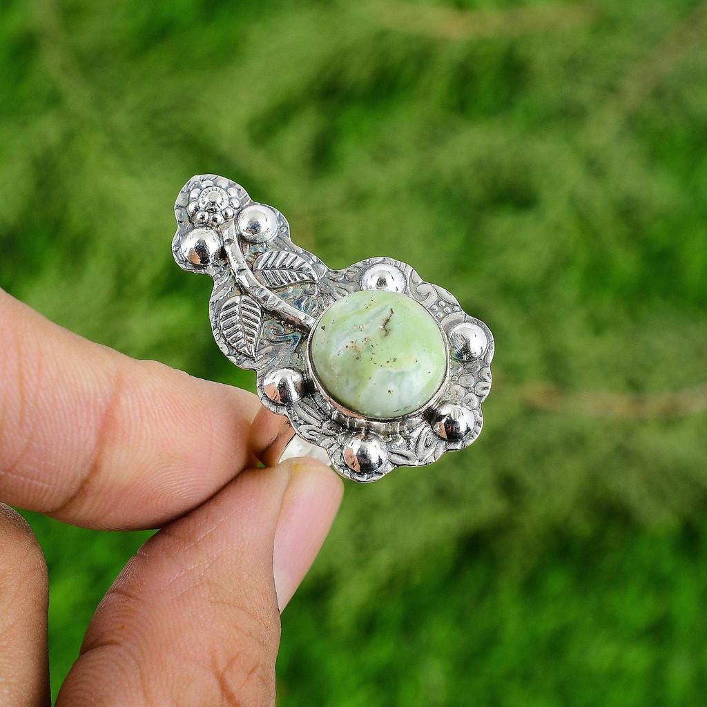 Chrysoprase Gemstone Sterling Silver Birthday Bezel Flower Heart Chakra New Ring