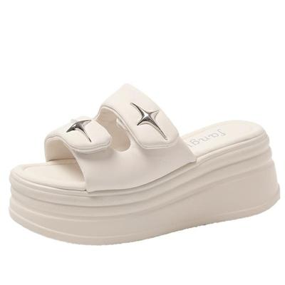 Модные женские туфли на толстой платформе с каблуком 7 см, с открытым носком, кожаные босоножки на танкетке, женские летние пляжные шлепанцы с толстой подошвой