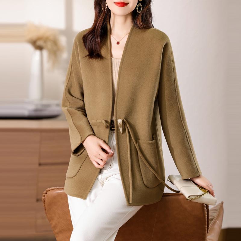 Women's Short Double-Sided Wool Coat - New 2024 Chinese Style, Petite Fit, Autumn/Winter Versatile Design