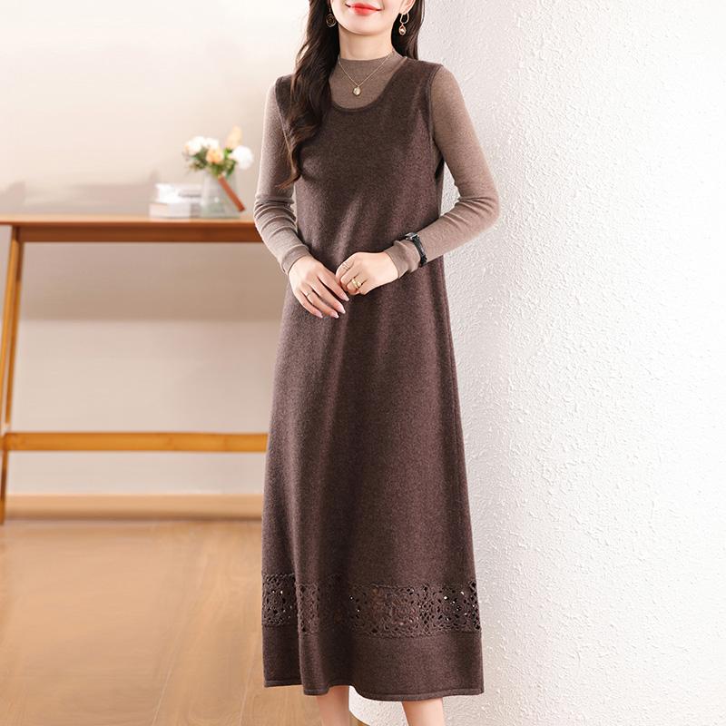 Женское кашемировое платье Qinghe кашемир 30% кашемир 70% шерсть осенне-зимняя кашемировая юбка мягкая и теплая