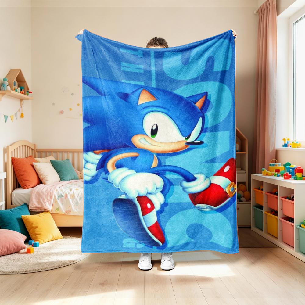 Teens Cartoon Gifts Flannel Throw Blanket Sonic Flannel Blanket Soft Warm Comfortable for Living Room Car Camping Dormitory best