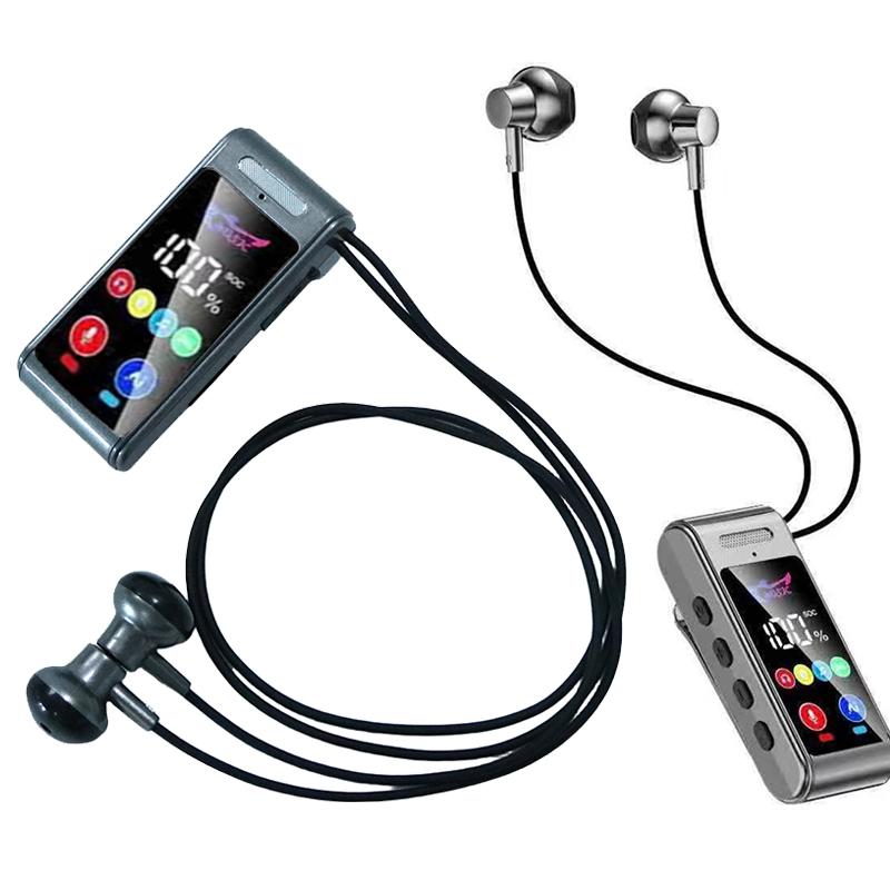 Neckband Clip Bluetooth Earphones IPX4 Sweatproof Clear Call Headset with Digital Display for Daily Commute